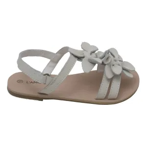 Girls White Flower Blossom Accent Strap Sandals 7-10 Toddler