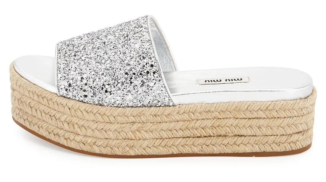 Glitter Platform Espadrilles Slide Sandal - Argento - (Silver or Gold)