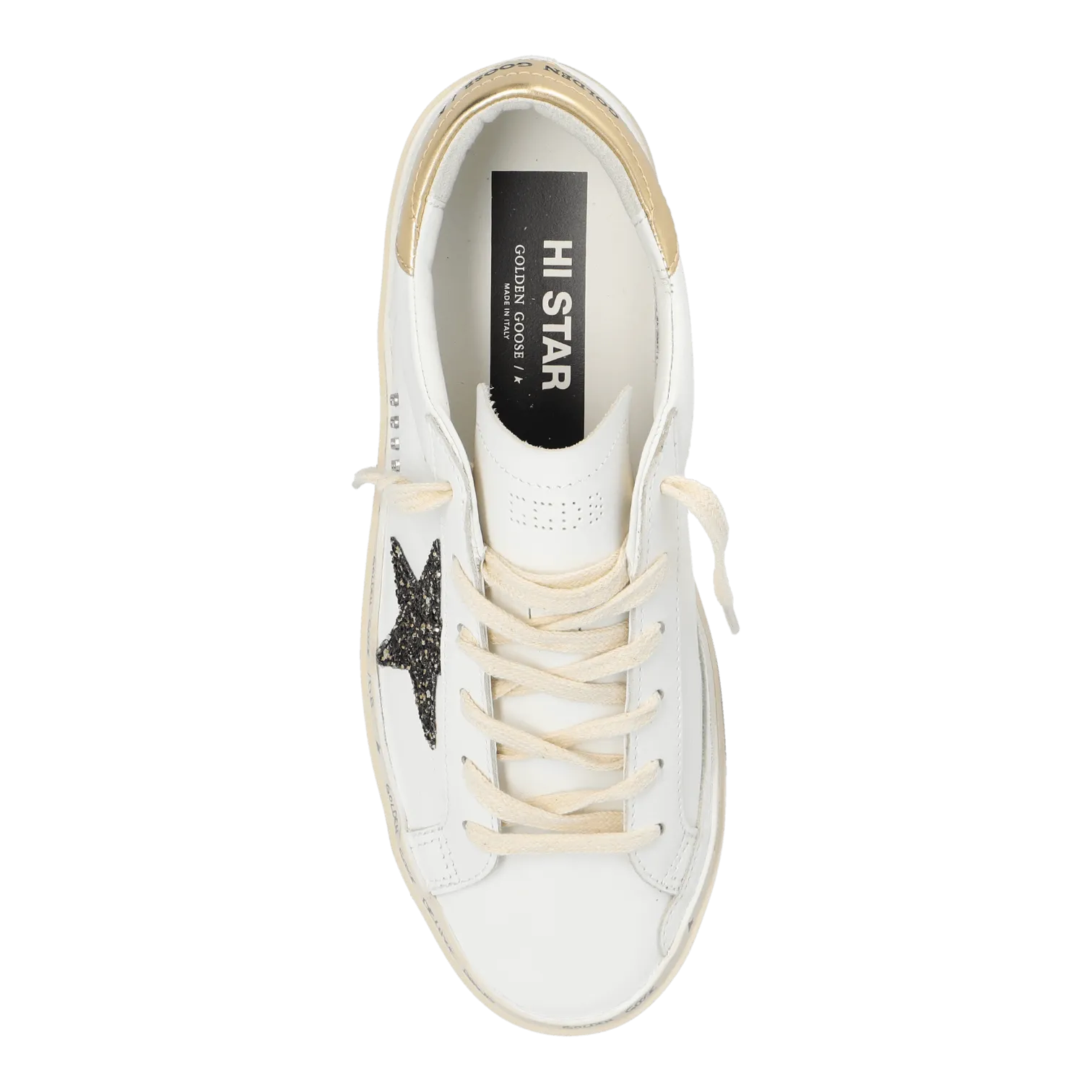 Golden Goose Hi Star Leather Upper Glitter Star Laminated Heel Metal Letterring GWF00118.F004724.11543