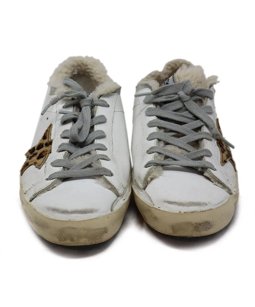 Golden Goose White Leather & Leopard Print Sneakers sz 7