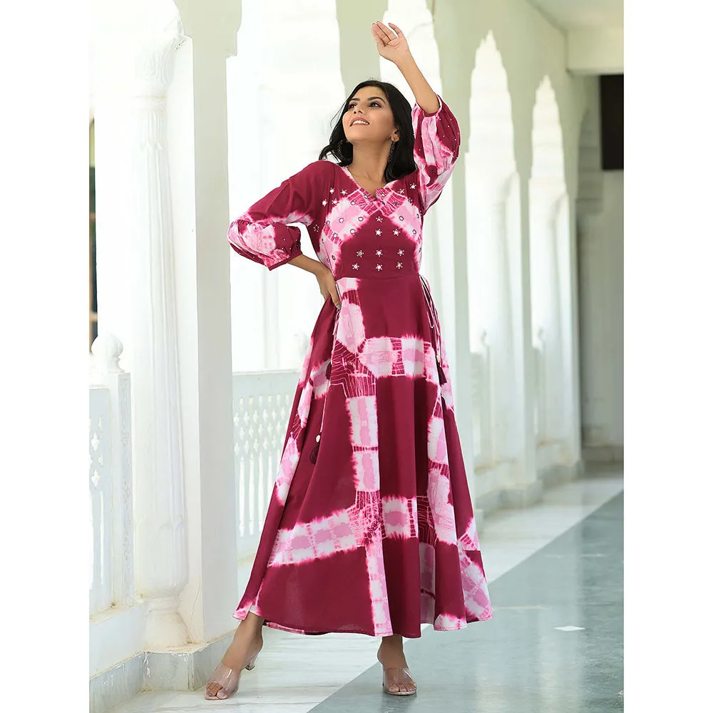 Hatheli Splash of Pink Hues Maxi Cotton Dress