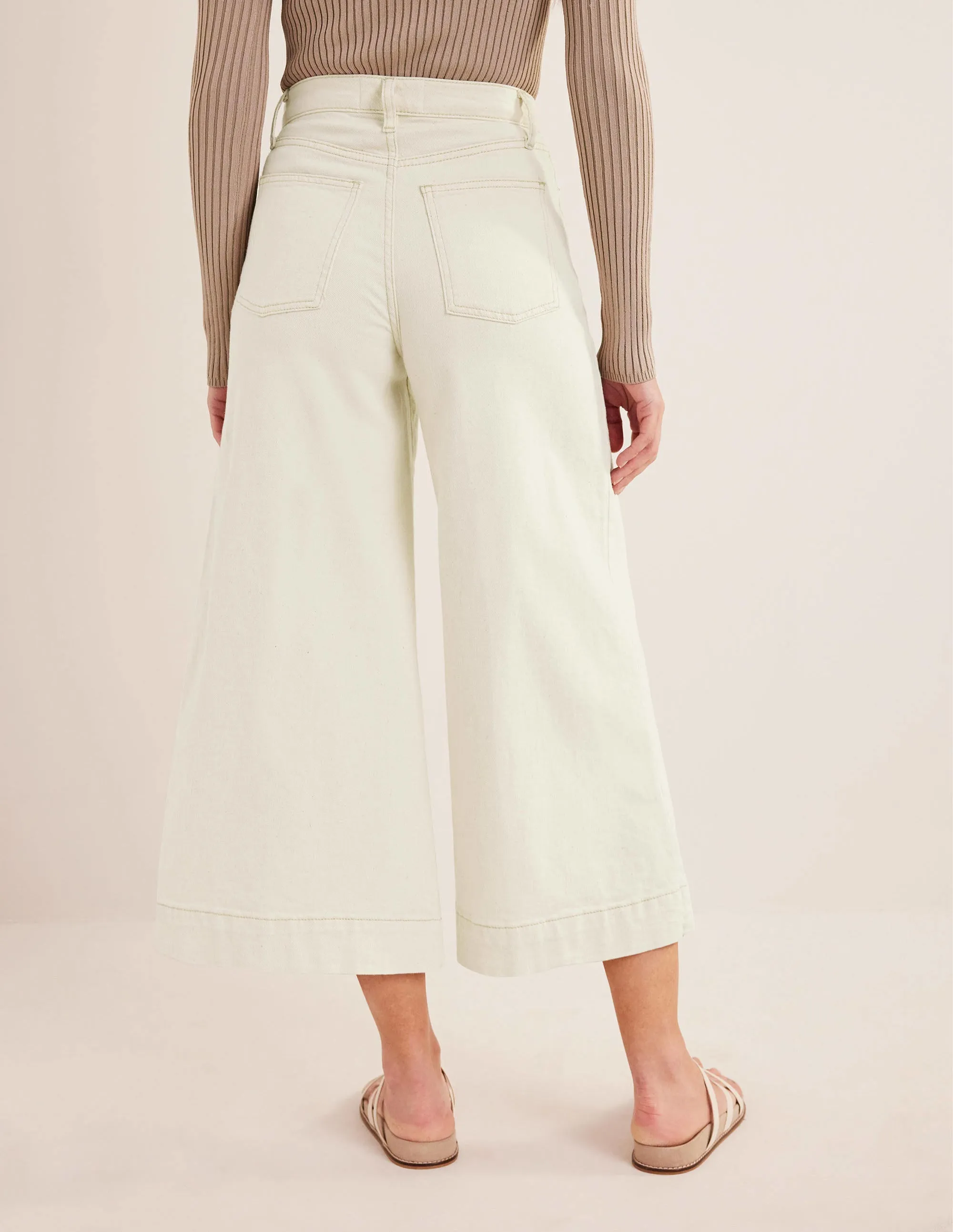 High Rise Culotte Jeans-Ecru