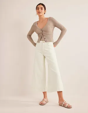 High Rise Culotte Jeans-Ecru