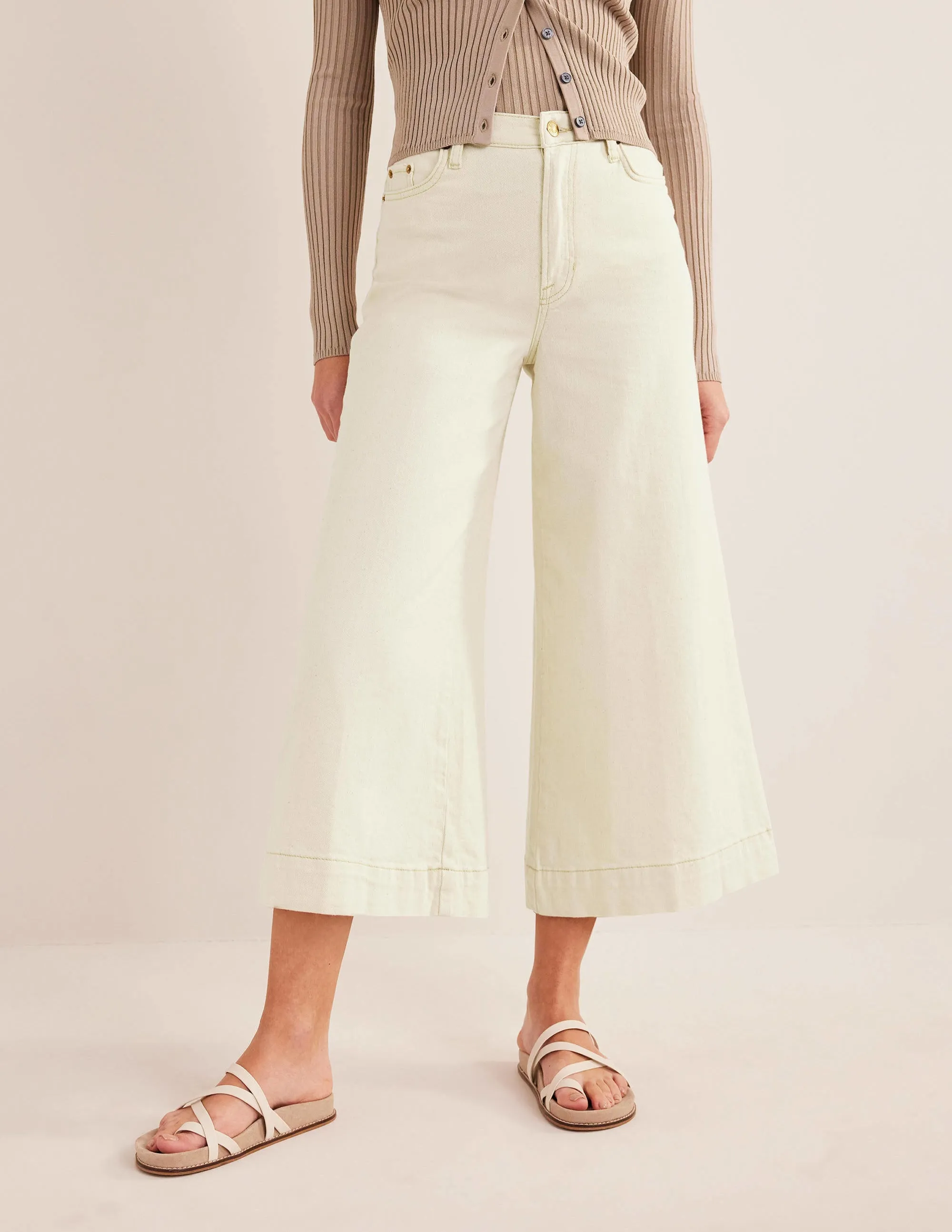 High Rise Culotte Jeans-Ecru