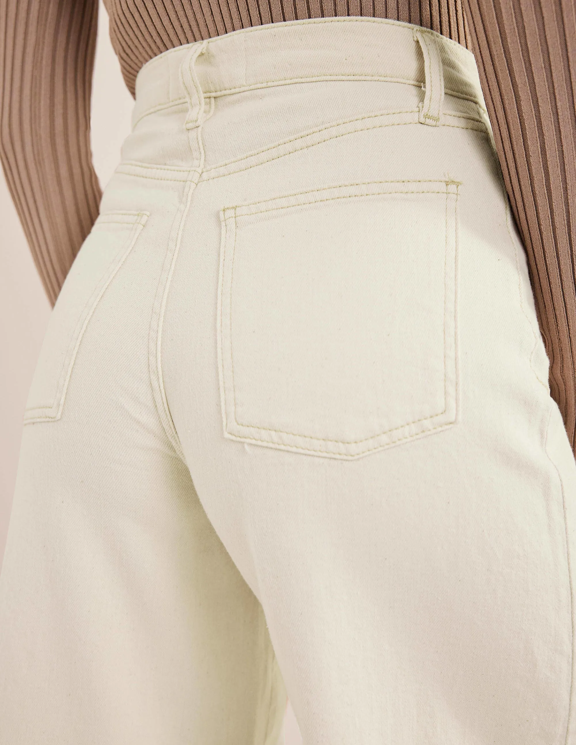 High Rise Culotte Jeans-Ecru
