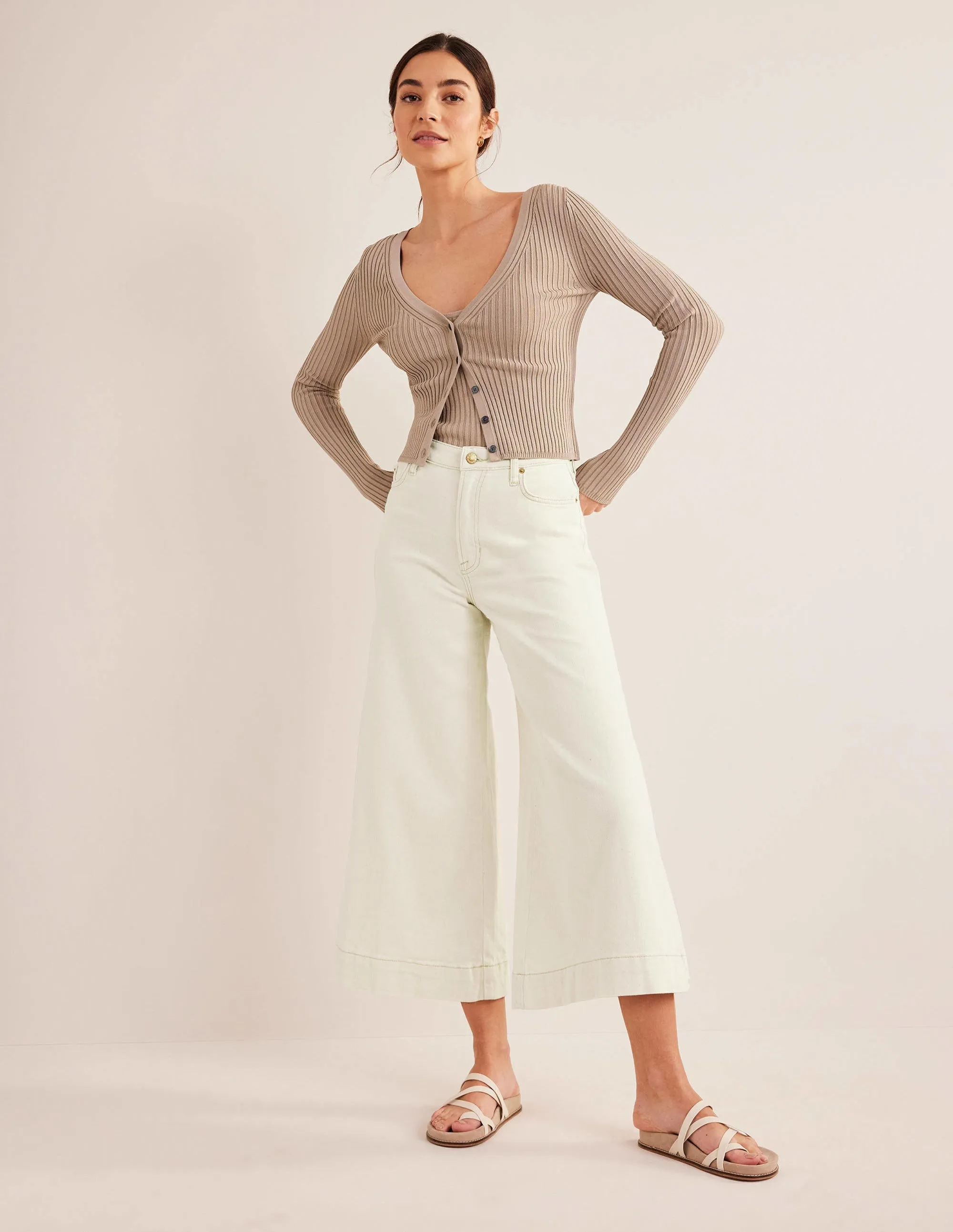 High Rise Culotte Jeans-Ecru