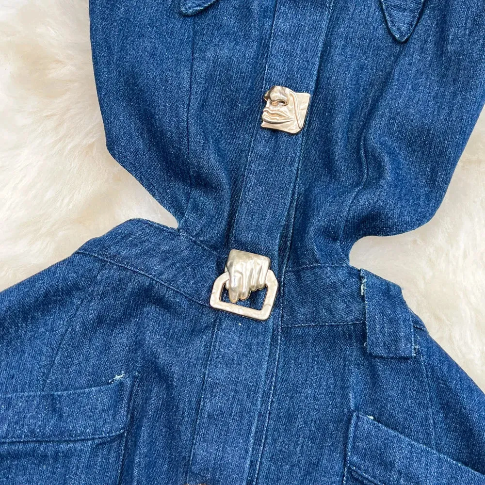 High Waist Sleeveless Denim Dress