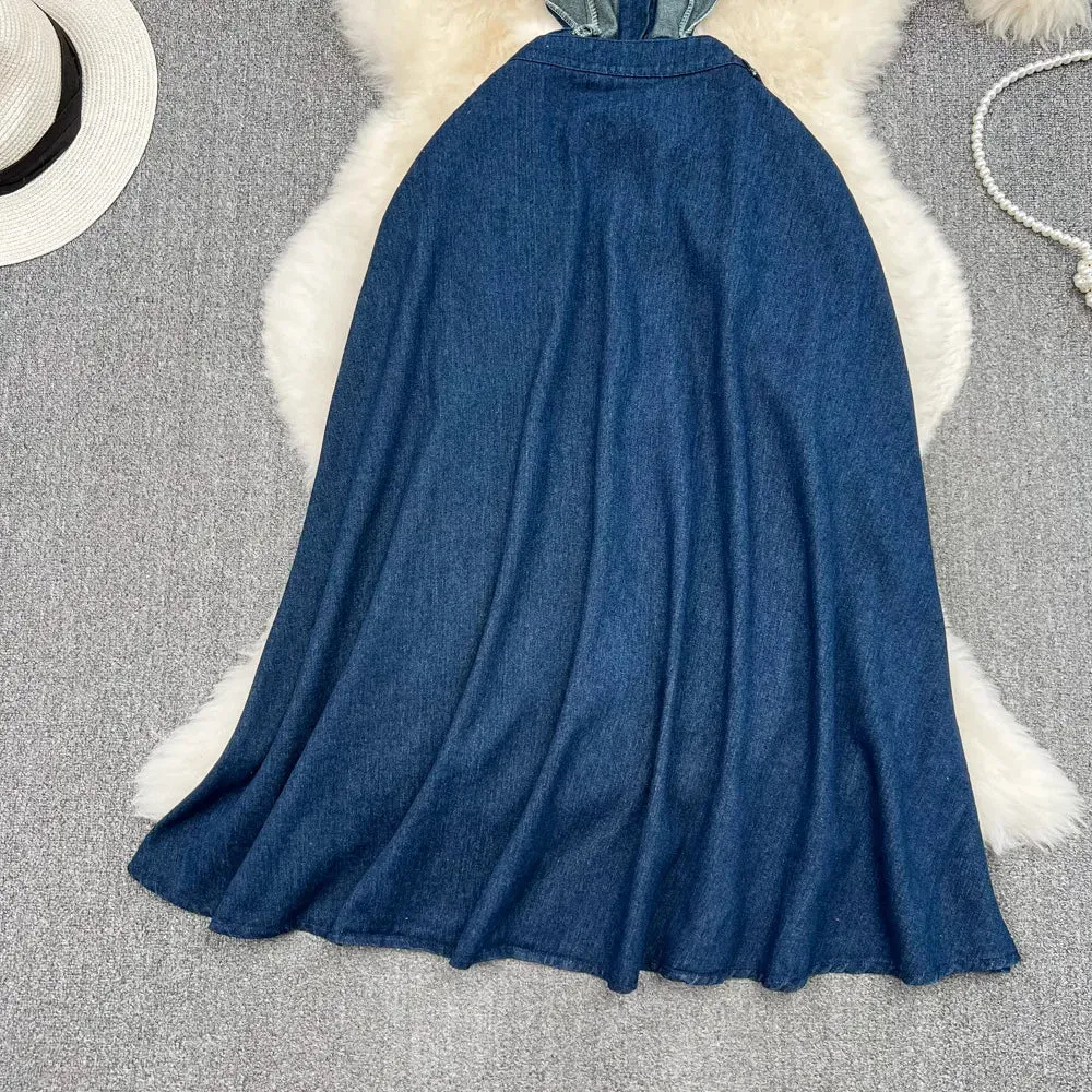 High Waist Sleeveless Denim Dress