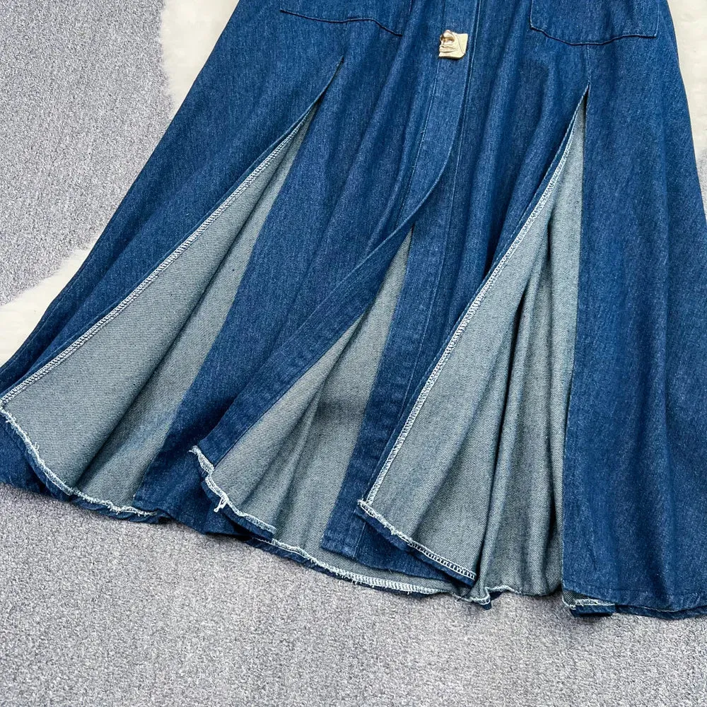 High Waist Sleeveless Denim Dress