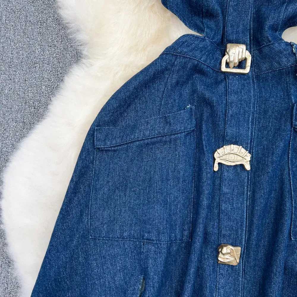 High Waist Sleeveless Denim Dress