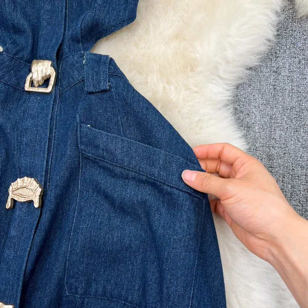 High Waist Sleeveless Denim Dress