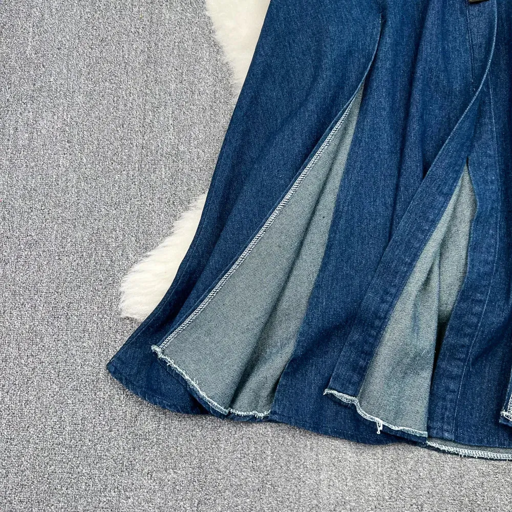 High Waist Sleeveless Denim Dress