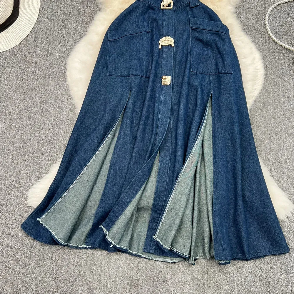 High Waist Sleeveless Denim Dress