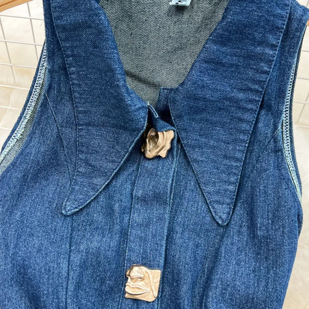 High Waist Sleeveless Denim Dress