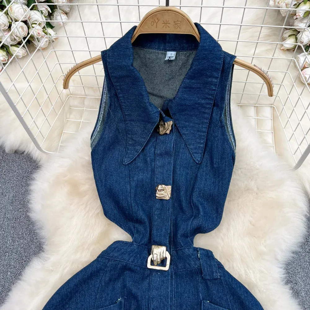 High Waist Sleeveless Denim Dress