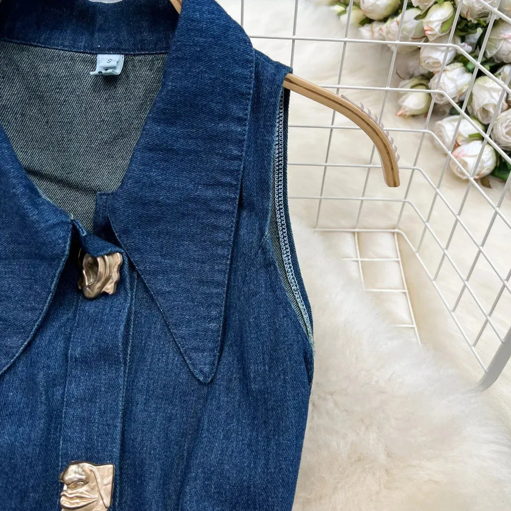 High Waist Sleeveless Denim Dress