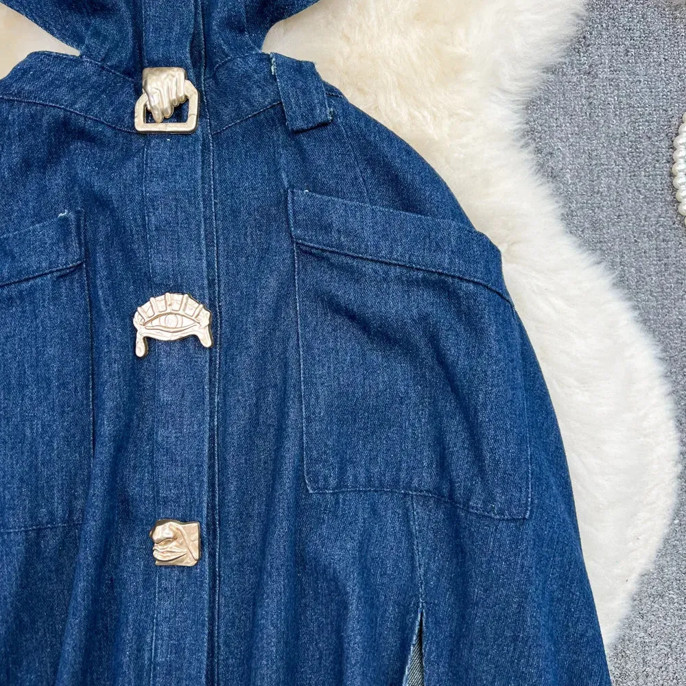 High Waist Sleeveless Denim Dress