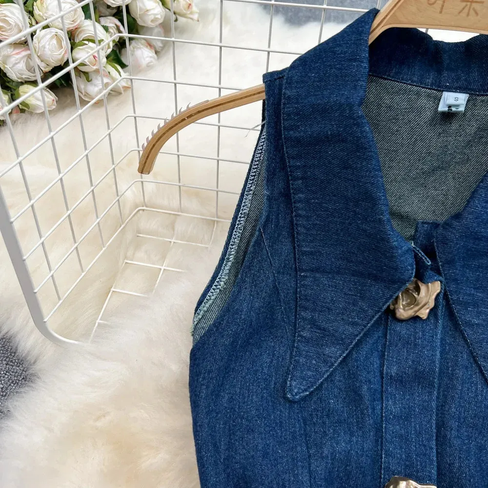 High Waist Sleeveless Denim Dress