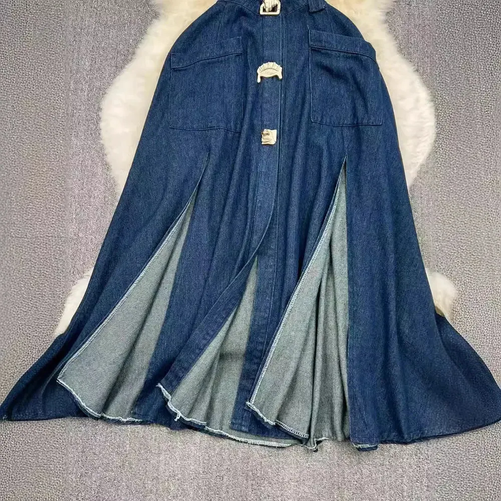 High Waist Sleeveless Denim Dress