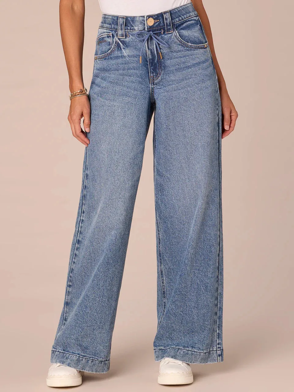 High-Waisted Wide-Leg Denim with Drawstring Detail