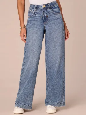 High-Waisted Wide-Leg Denim with Drawstring Detail