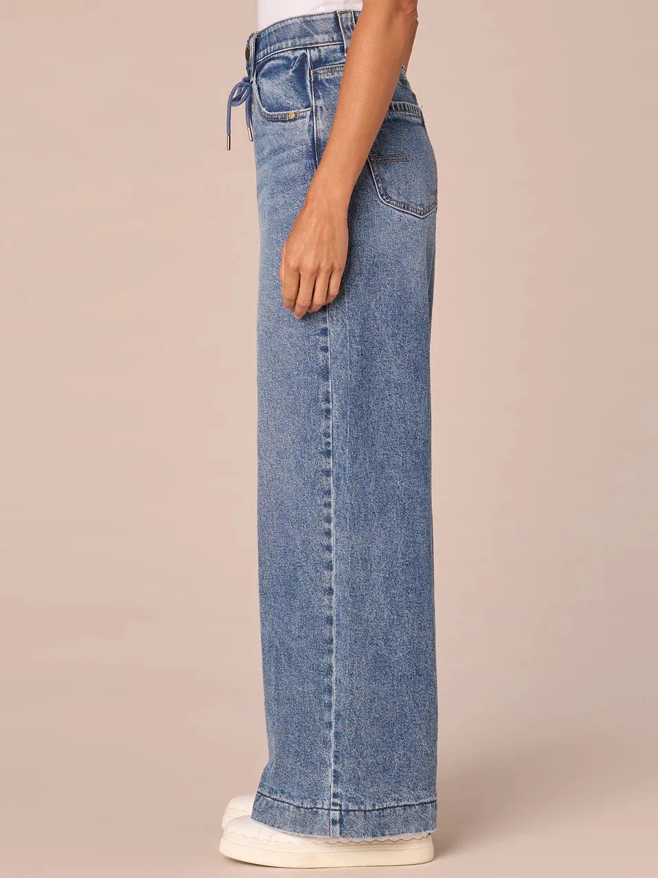 High-Waisted Wide-Leg Denim with Drawstring Detail