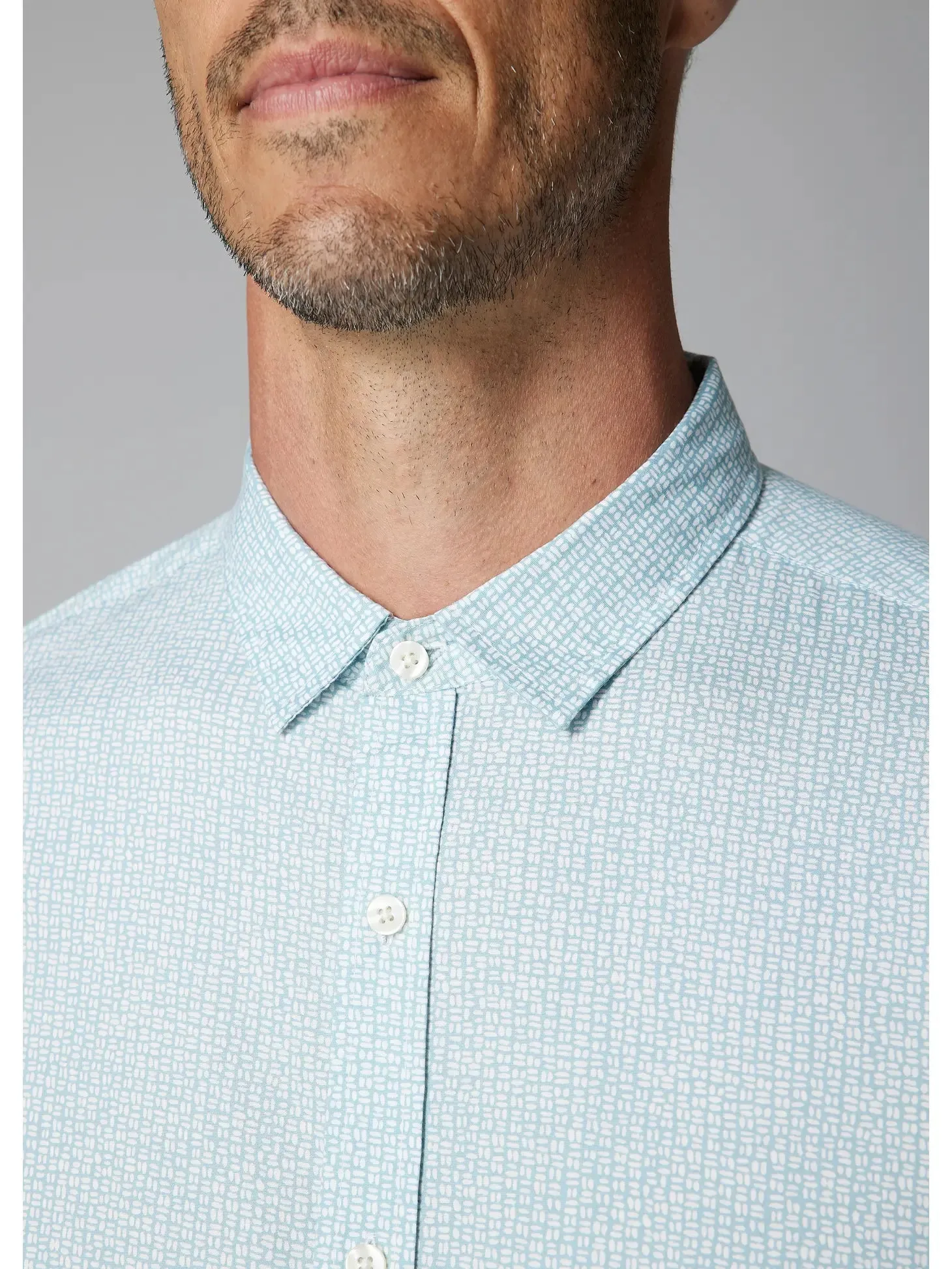Julian & Mark Light Teal Geo Dot Print Slim Fit Long Sleeve Button Up Shirt
