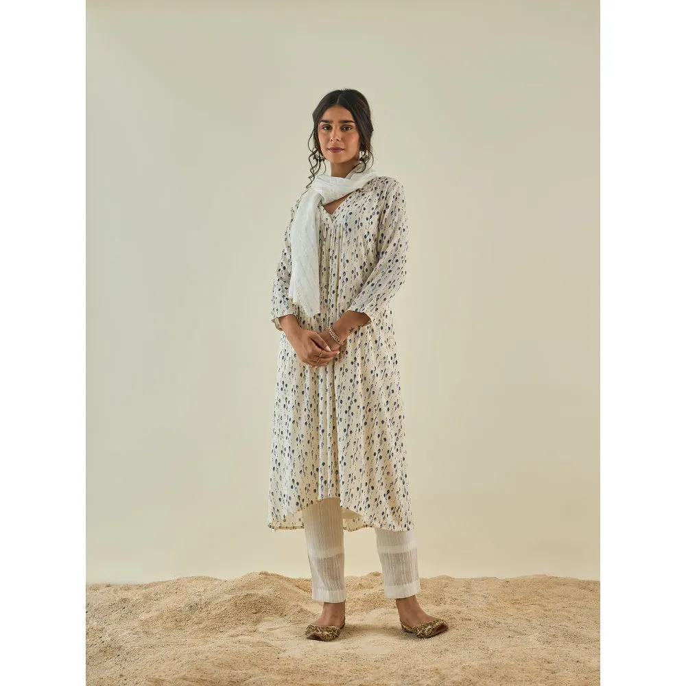 Lahario Fiza Kurta Set Off White & Blue (Set Of 2)