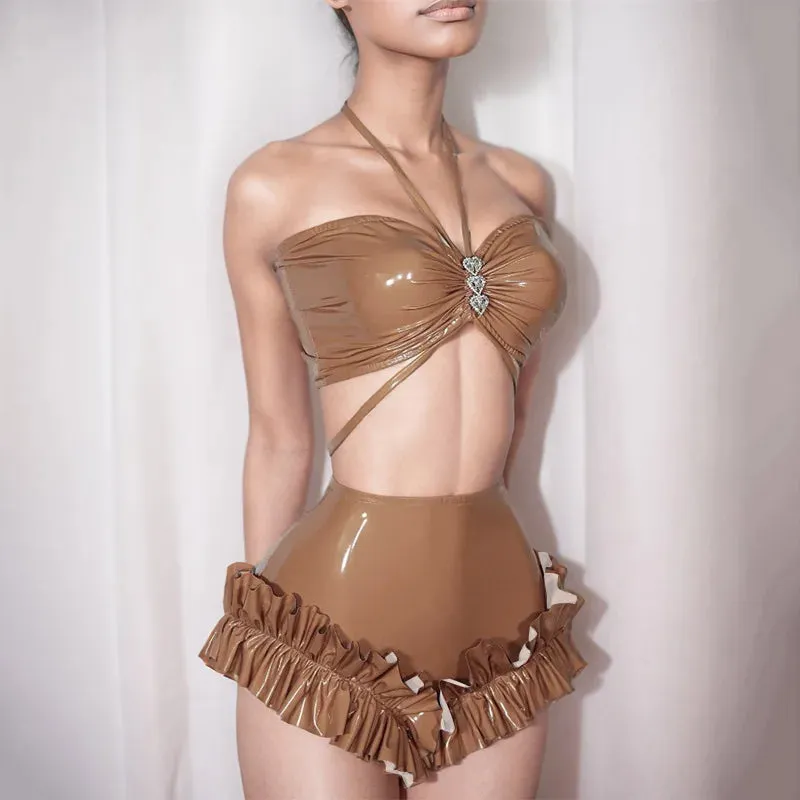 Leather Crop & Pants Set