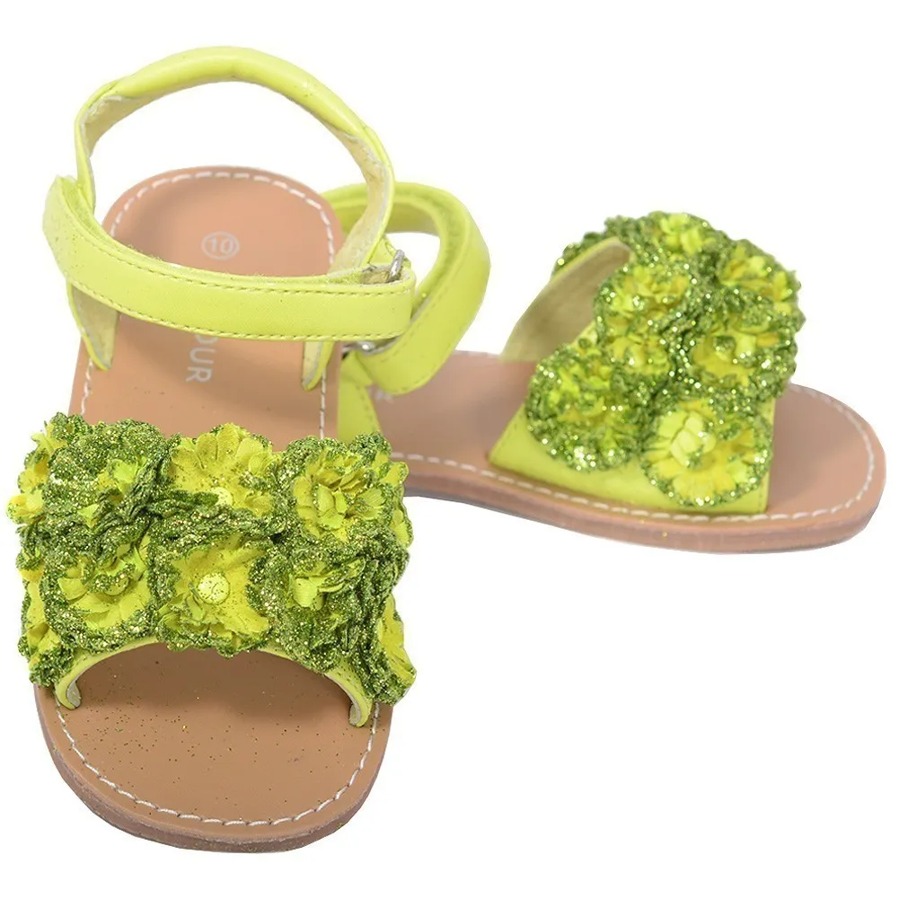 Lime Sparkle Flower Strap Summer Sandal Little Girl 11-2