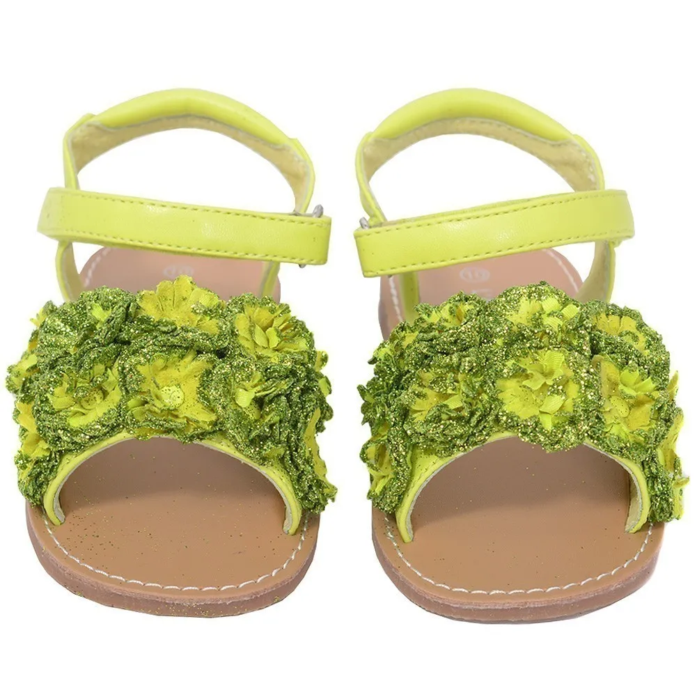 Lime Sparkle Flower Strap Summer Sandal Little Girl 11-2