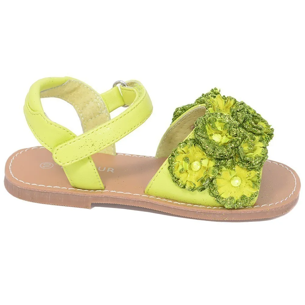 Lime Sparkle Flower Strap Summer Sandal Little Girl 11-2