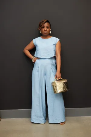 Linen Style Trouser Set (baby blue)