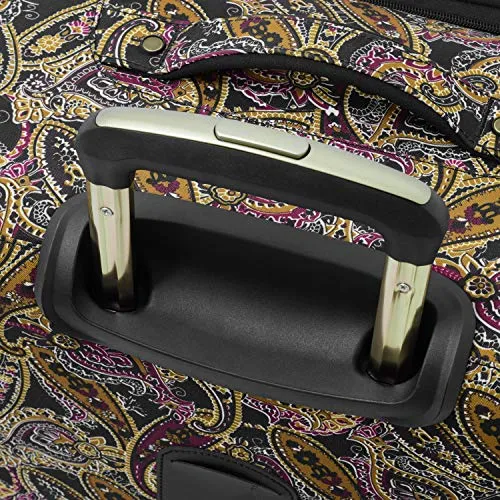 London Fog Cranford 20" Expandable Carry-on Spinner, Black Gold Plum Paisley