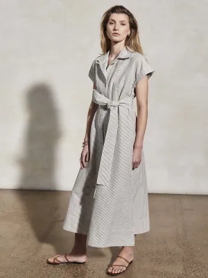 LUCY - White & Moss Linen Weave Dress
