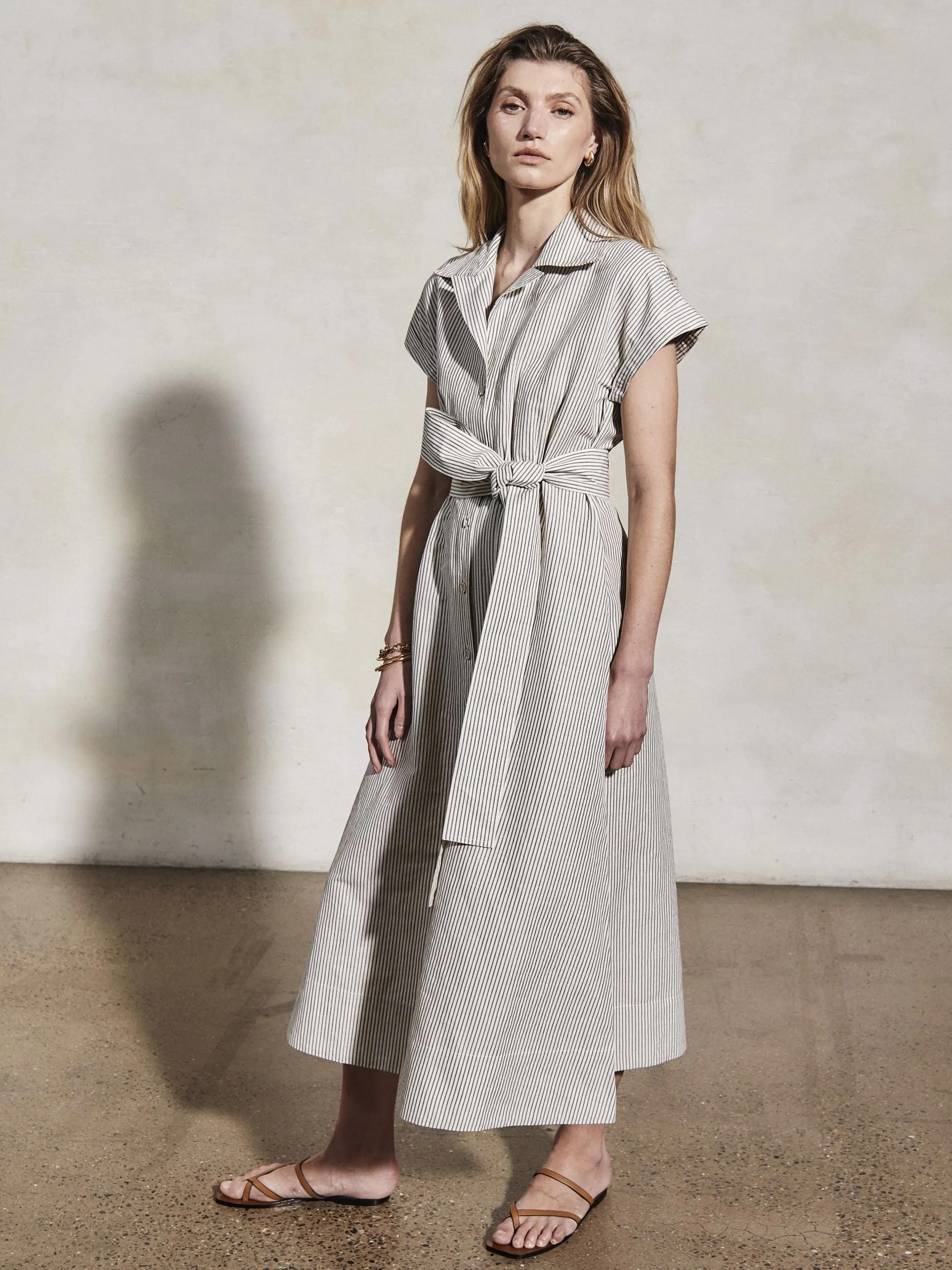 LUCY - White & Moss Linen Weave Dress