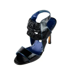 Manolo Blahnik Black Crinkled Patent Slingback Sandals Size US 8 | EU 38