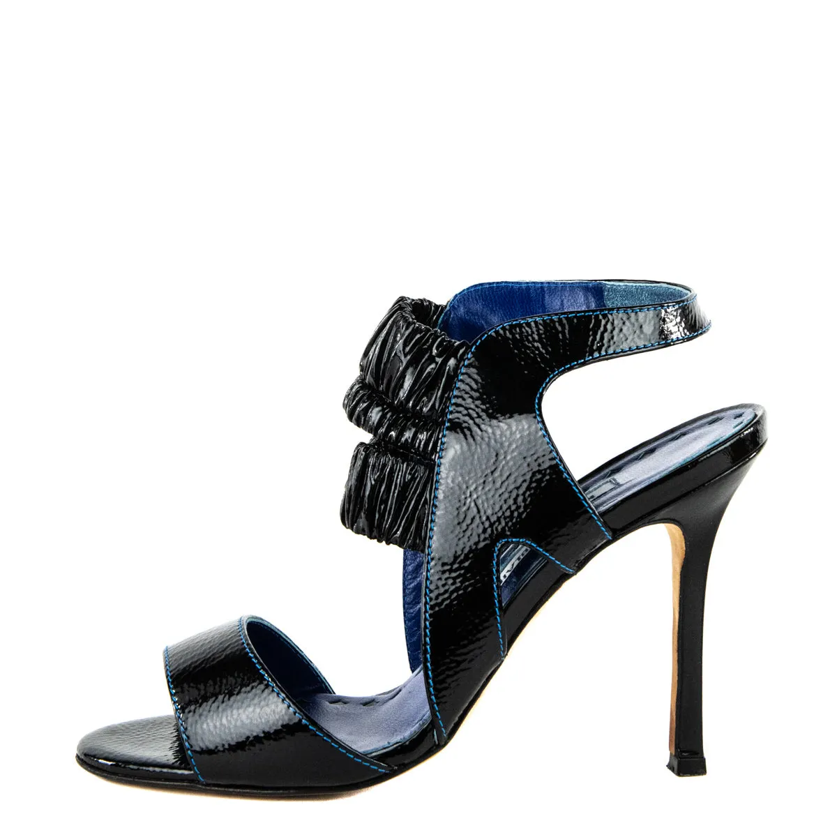Manolo Blahnik Black Crinkled Patent Slingback Sandals Size US 8 | EU 38