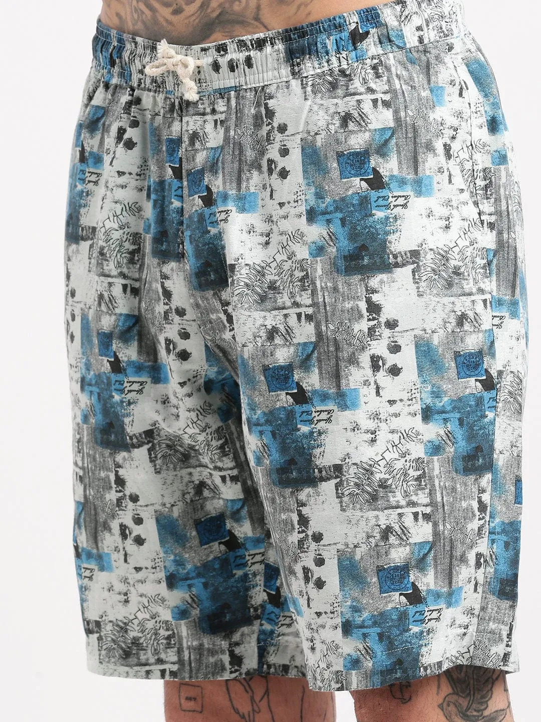 Men Sea Green Abstract Cuban Collar Co Ords Set