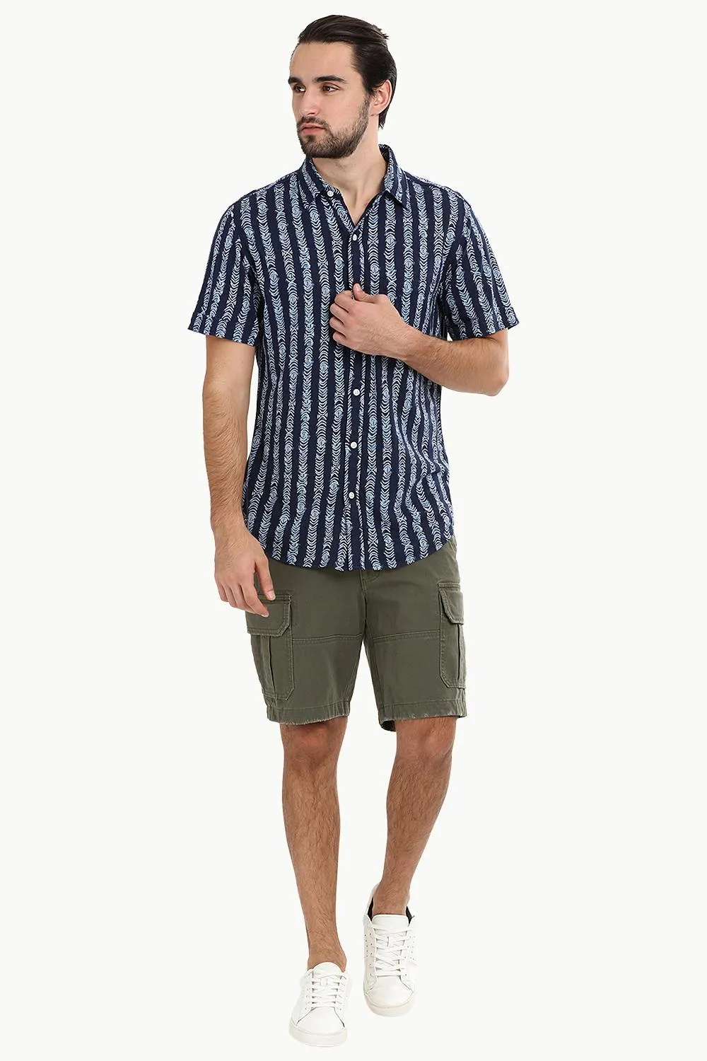 Men's Navy Tribal Print Knit Shirt