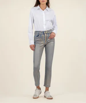 Metallic Coated Gold Wash Straight-Leg Jeans