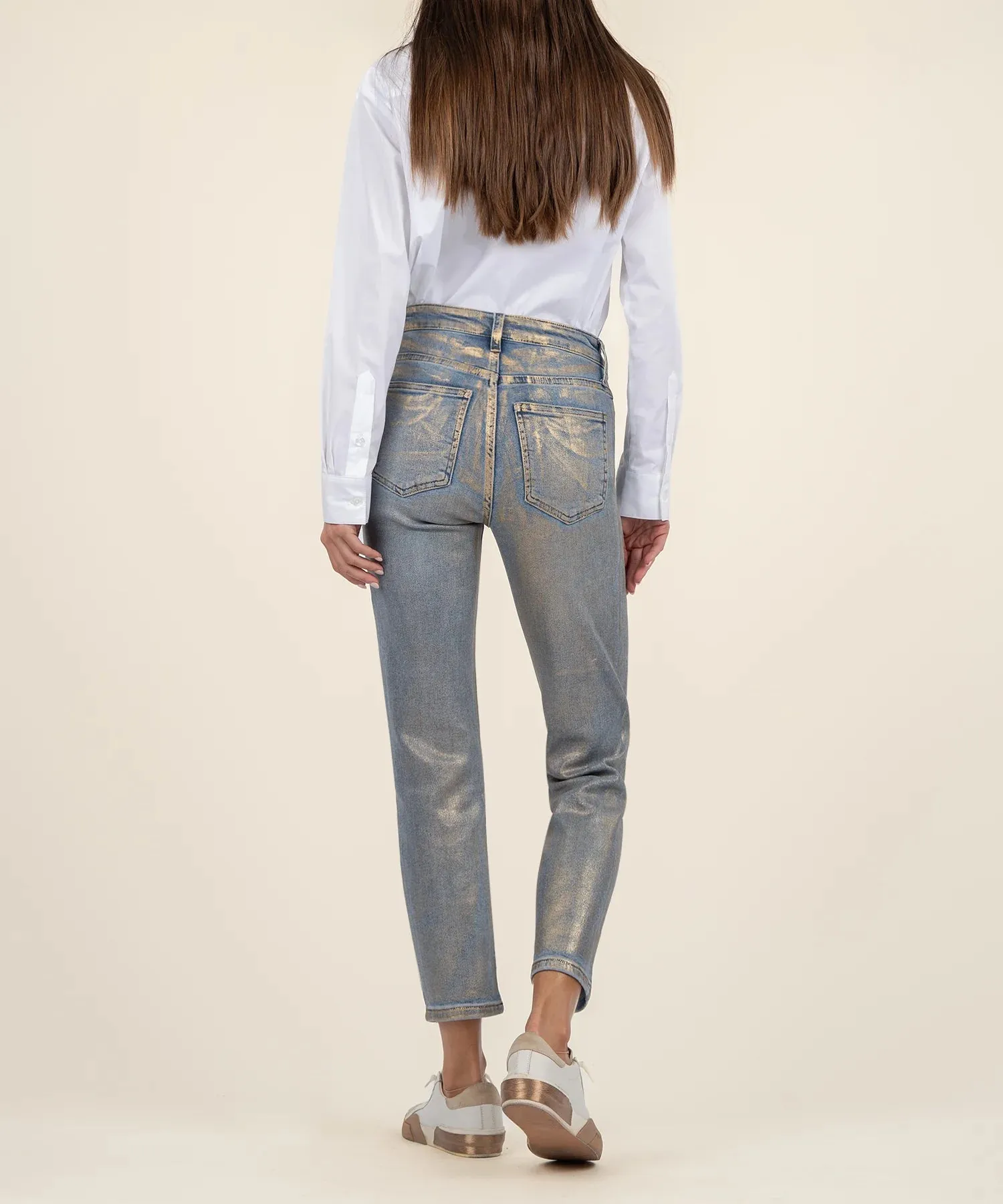 Metallic Coated Gold Wash Straight-Leg Jeans