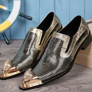 Metallic Gold and Silver Pointed Toe Leather Formal Shoes