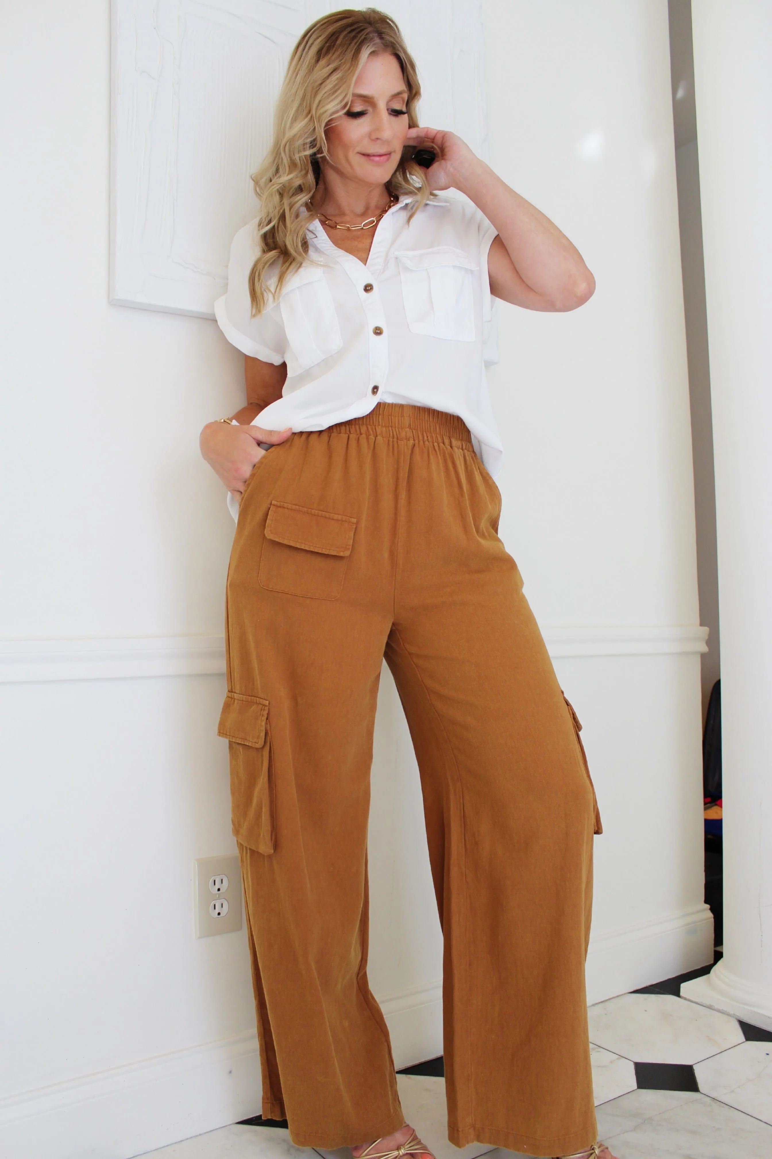 Mineral Washed Cargo Pants-Clay