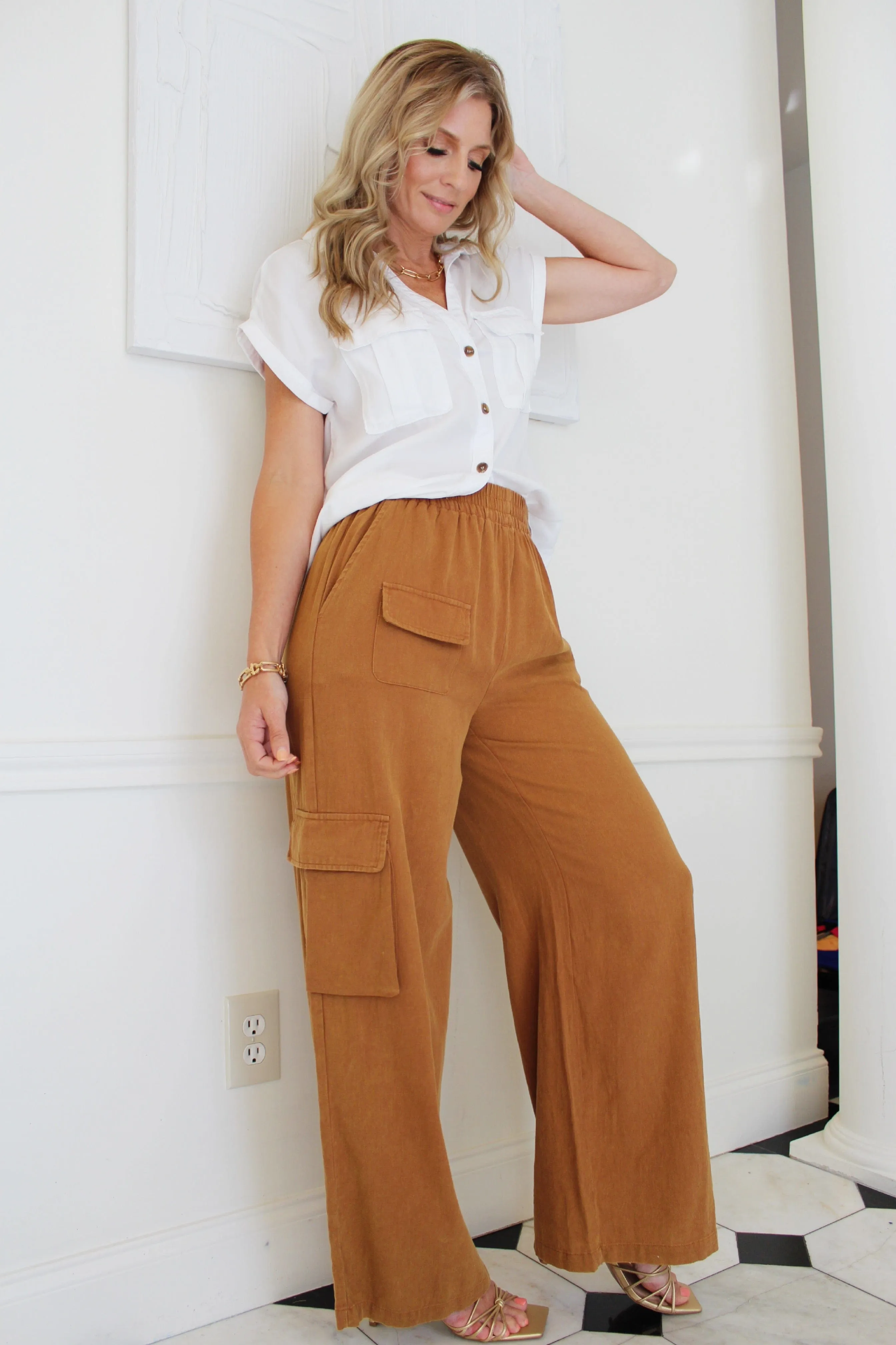 Mineral Washed Cargo Pants-Clay