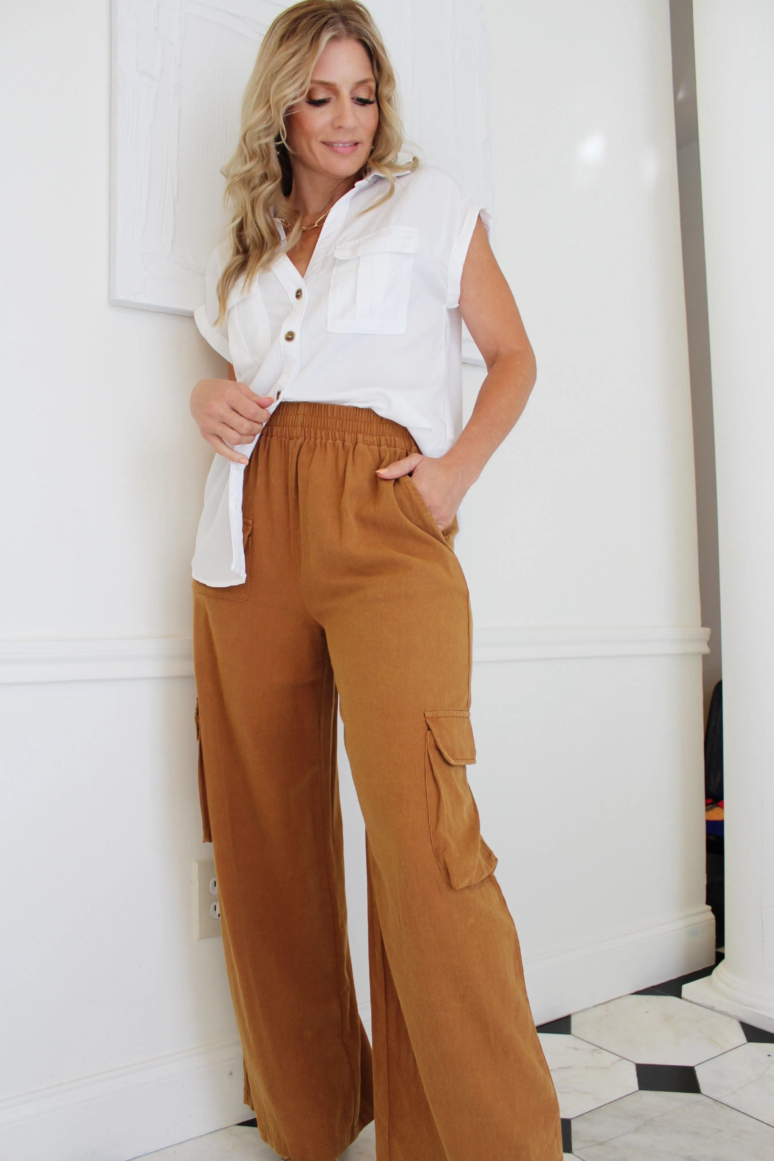 Mineral Washed Cargo Pants-Clay