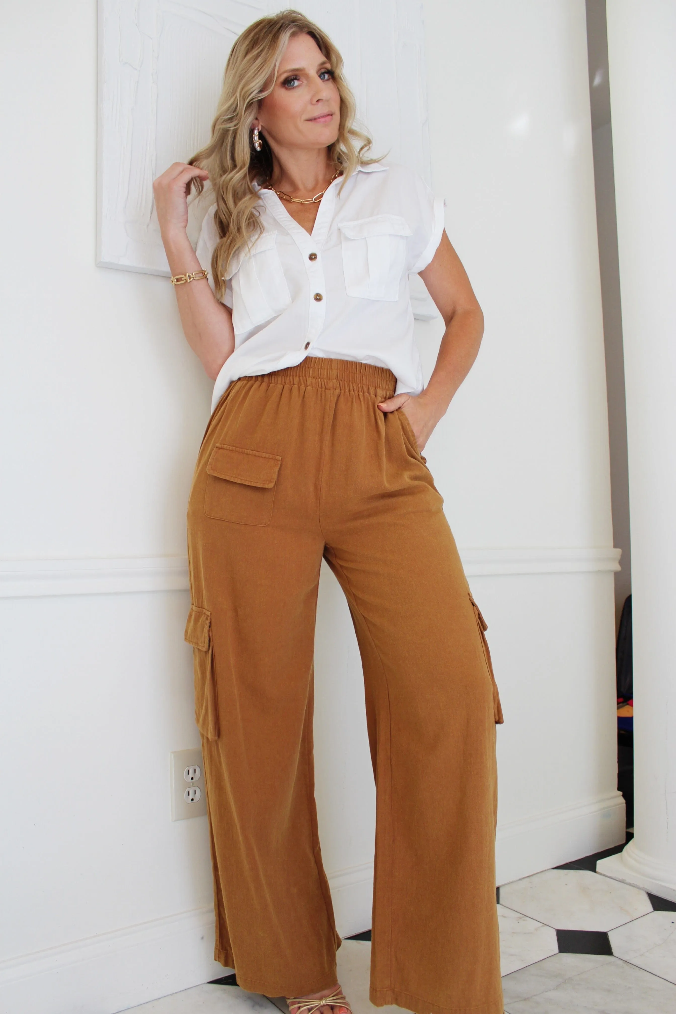 Mineral Washed Cargo Pants-Clay