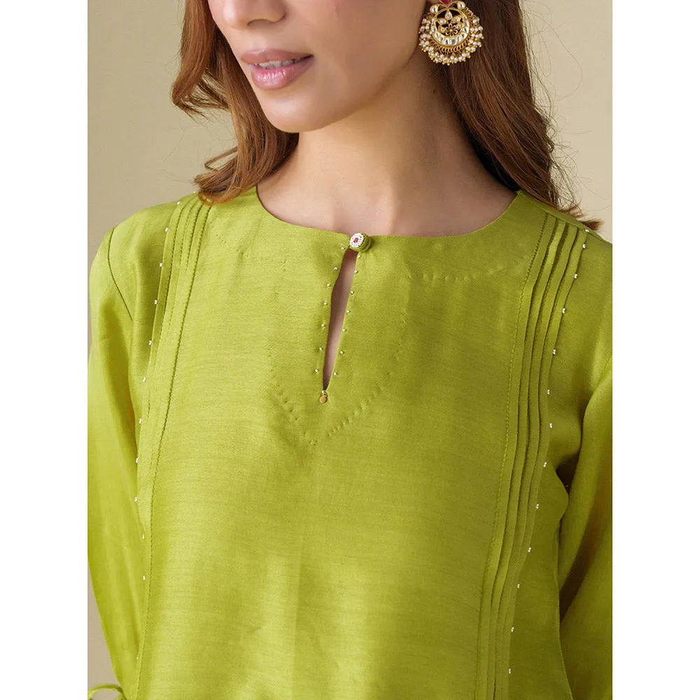 Mushio Lime Green Flowy Chanderi Paavni Dress