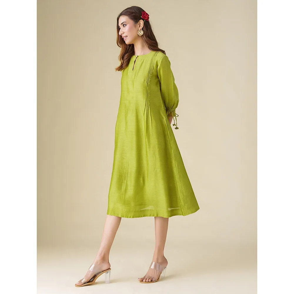Mushio Lime Green Flowy Chanderi Paavni Dress