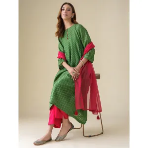 Mushio Magenta Kota Dupatta with Crochet Lace and Tassel Detailing